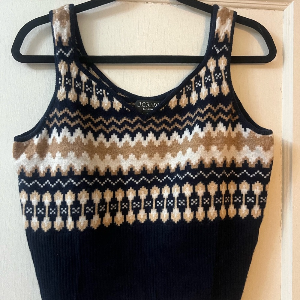J. Crew Navy, Cream & Tan Fair Isle Knit Tank Top Size L